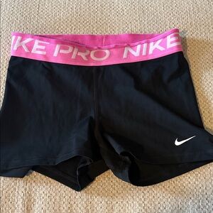 Nike Pro Women's Athletic Shorts Black with Pink Waistband